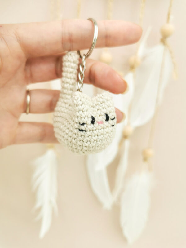 Porte-clés chat beige