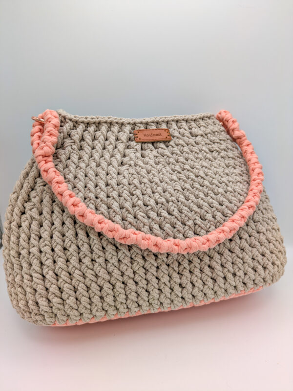 Sac au crochet beige et rose girly fait main