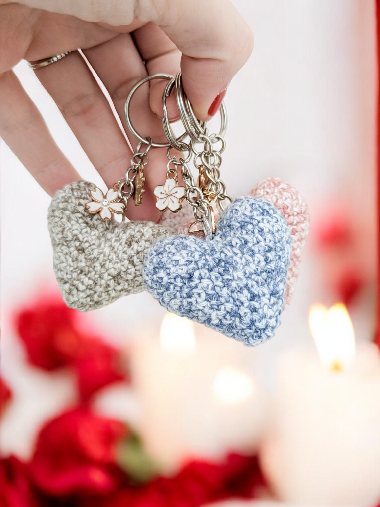 ensemble de porte-cles coeur fait main coton