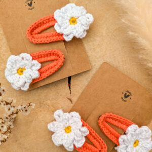 Barrettes à cheveux orange motif fleurs fait main