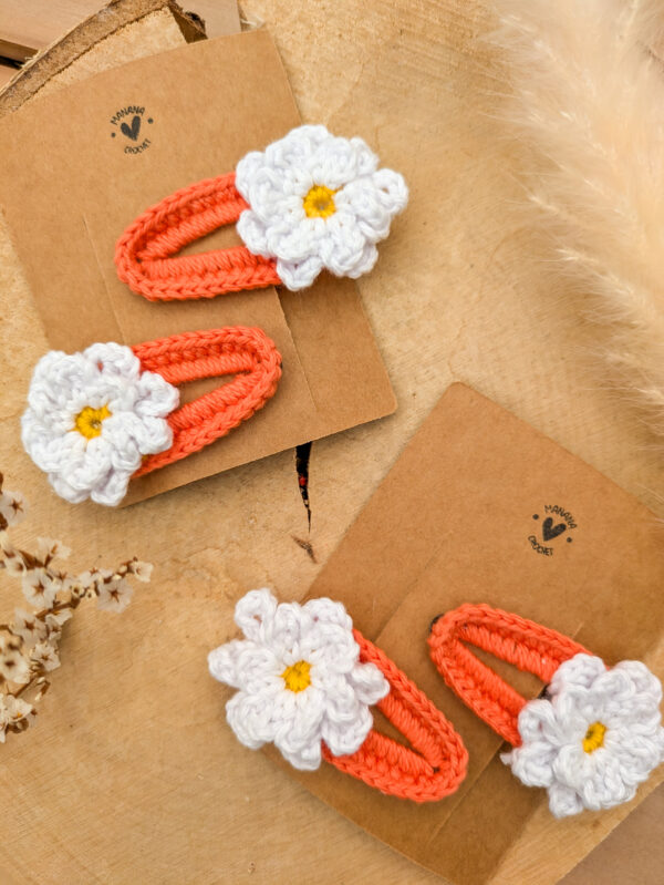 Barrettes à cheveux orange motif fleurs fait main