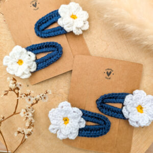 Barrettes à cheveux bleu motif fleurs fait main