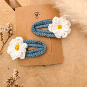 Barrettes à cheveux bleu clair motif fleurs fait main