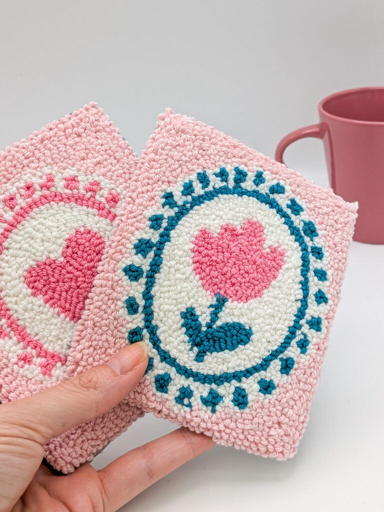 Sous-verres rose fait main au punchneedle