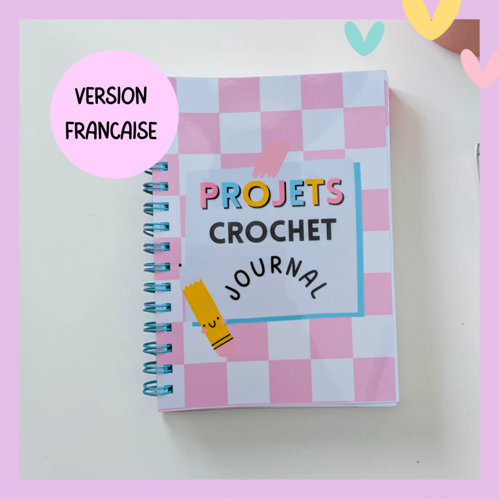 carnet journal quadrillé rose crochet fait main A5 spirale version française